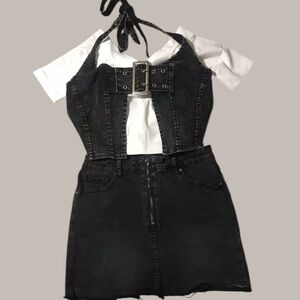Stylish Black Denim Skirt and Top